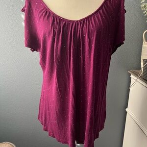 Jennifer Lopez Maroon Open Sleeve Polka Dot Scoop Neck Shirt Size XL